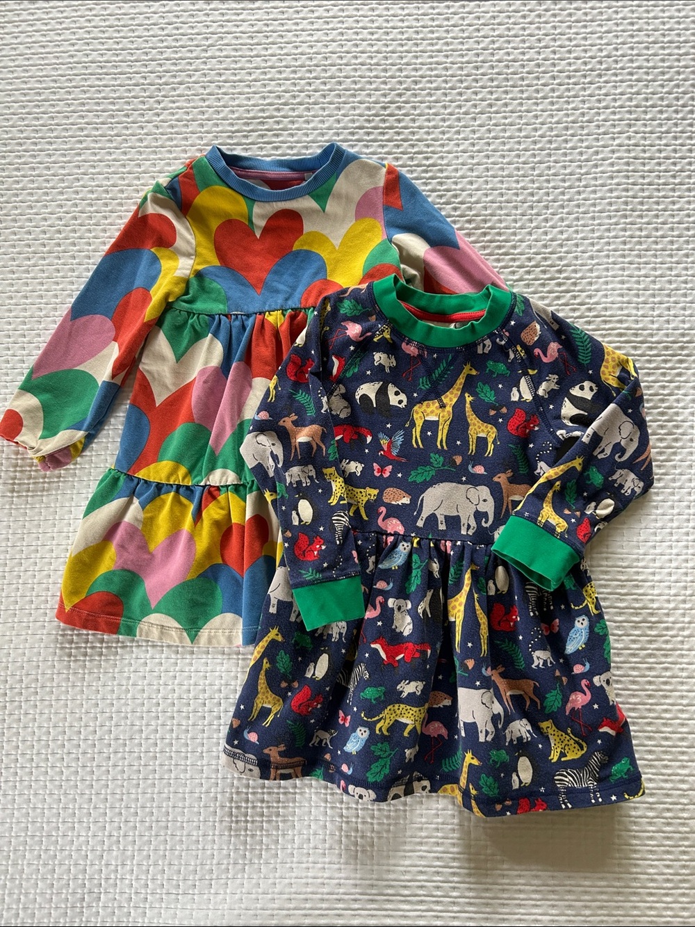 Mini Boden 2 piece Girls' Multicolor Print Long-Sleeve Dress bundle Size 3-4